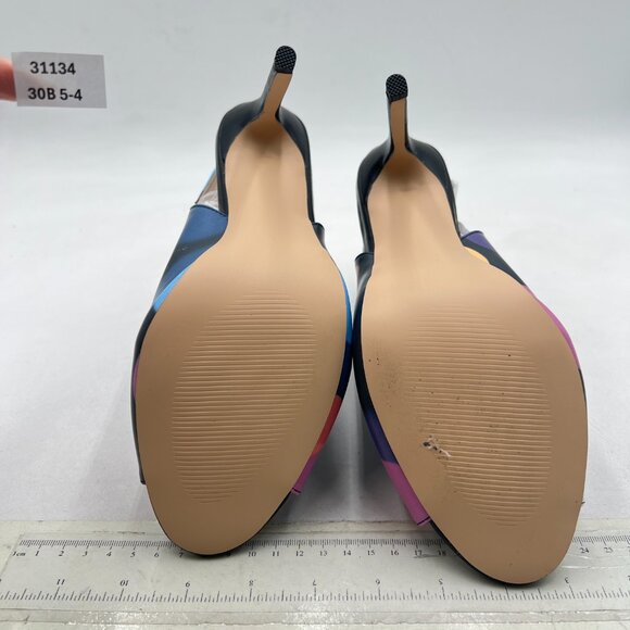 YDN Blue Circle Print Slingback Peep Toe Stiletto High Heel Sandals Ankle Boots - Picture 7 of 8